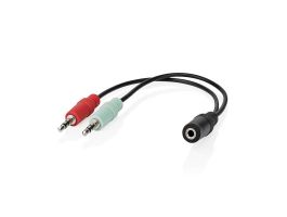 Nedis CAGB22160BK02 sztereo audio kábel, 2x 3,5 mm jack dugó - 3,5 mm sztereo jack aljzat, 0,20m