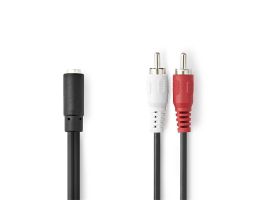 Nedis sztereo audio kábel, 2x RCA dugó - 3,5 mm jack aljzat, 20cm (CAGB22255BK02)
