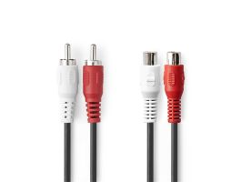 Nedis CAGB24205BK50 RCA toldó kábel, 2x RCA apa - 2x RCA anya, 5m