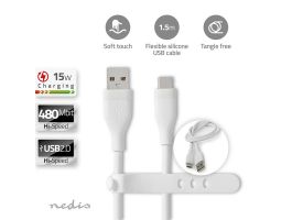 Nedis CCGB60800WT15 flexibilis USB A - USB C (USB-C) kábel, USB2.0, 15W, hossz 1,5m, fehér rugalmas szilikon