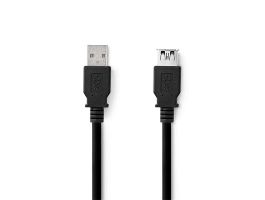 Nedis CCGL61010BK10 USB kábel, USB 3.2 Gen 1, USB-A férfi, USB-A nő, 5 Gbps, Nikkelezett, 1,00 m, kerek, PVC,
