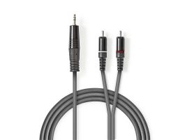 Nedis COTH22200GY30 félprofi audio kábel, 3,5mm sztero jack dugó - 2 x RCA dugó, 3m, rugalmas