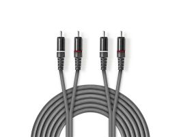 Nedis COTH24200GY15 sztereo audió kábel, 2x RCA férfi, 2x RCA férfi, Nikkelezett, 1,50 m, kerek, Sötétszürke