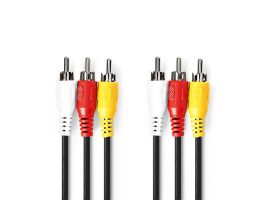 Nedis CVGP24300BK50 kompozit video kábel 3x RCA dugó - 3 RCA dugó, 5m