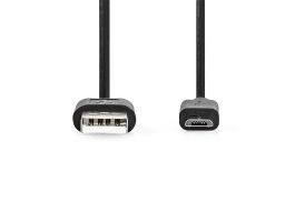 Nedis USB kábel CCGL60501BK10, USB 2.0 USB-A dugó USB Micro-B dugó 7,5 W 480 Mbps Nik. 1,00 m Kerek PVC Fekete
