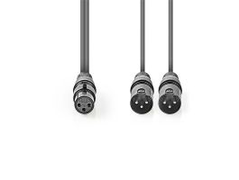 Nedis COTH15020GY15 félprofi XLR audió kábel, XLR 3p aljzat - 2 x XLR 3p dugó, 1.5m, rugalmas