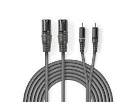 Nedis félprofi XLR audió kábel, 2x XLR 3 tűs dugó - 2x RCA dugó, 3m (COTH15210GY30)
