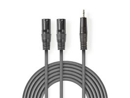 Nedis félprofi XLR audió kábel COTH15310GY30, 2x XLR 3 tűs dugó | 3,5 mm sztereó jack dugó, 3m