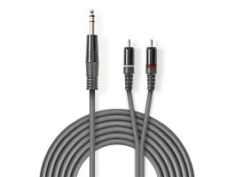 Nedis COTH23300GY15 félprofi XLR audió kábel, 6,35mm sztereo jack dugó - 2x RCA dugó, 1,5m
