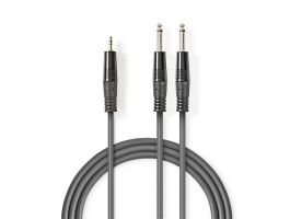 Nedis COTH23200GY50 félprofi audió kábel, 3,5mm szteró jack dugó - 2 x 6,35mm monó jack dugó, 5m, rugalmas
