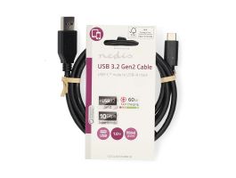 Nedis USB 3.2 Gen 1 adatkábel, USB-A dugó - USB-C dugó 60W, 10 Gbps, 1m (CCGL61650BK10)