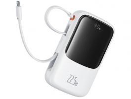 Baseus Qpow Pro+ gyorstöltő powerbank 10000 mAh, 22.5W, beépített USB Type-C kábel, fehér (P10067101213-00)