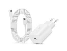 Samsung SAM-0952 gyári hálózati töltő adapter, 25W, USB Type-C bemenet  + 1,8m Type-C kábel (EP-DA767JWE) fehér