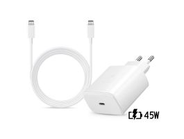Samsung SAM-0955 45W gyári hálózati töltő adapter, USB Type-C + 1,8 m Type-C kábel, fehér