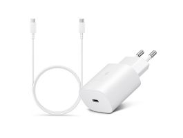 Samsung gyári hálózati töltő adapter TypeC bemenet 1 m TypeC kábel  25W  EPTA800EWE  EPDA705BWE  fehér ECO csom (SAM-0953)