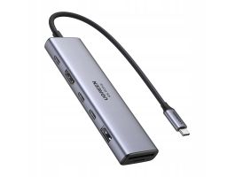 UGREEN CM512 6 az 1-ben adapter, USB-C–3x USB-A 3.0, HDMI, RJ45, PD