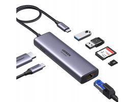 UGREEN CM512 6 az 1-ben USB-C adapter, HDMI 4K@60Hz, 2x USB, RJ45, 100 W, PD