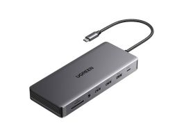 UGREEN CM681 HUB, USB-C, 4x USB, 2x HDMI, DisplayPort, RJ45, SD/TF, AUX, PD 100W (szürke)