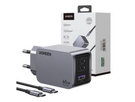 UGREEN Nexode Pro fali töltő, USB + 2x USB-C, 65W + USB-C kábel, 1.5m (fekete)