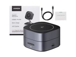 UGREEN W256 2 az 1-ben Qi induktív iPhone/AirPods töltő, 20W + USB-C-USB-C kábel, 1m (fekete)