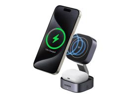 UGREEN W702 Qi 2 az 1-ben vezeték nélküli Iphone/AirPods töltő, 15W (szürke)