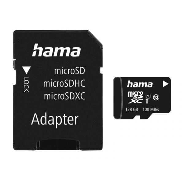 HAMA MicroSDXC memóriakártya, 128GB, 100MB/S, CL10, SD adapter (124158)