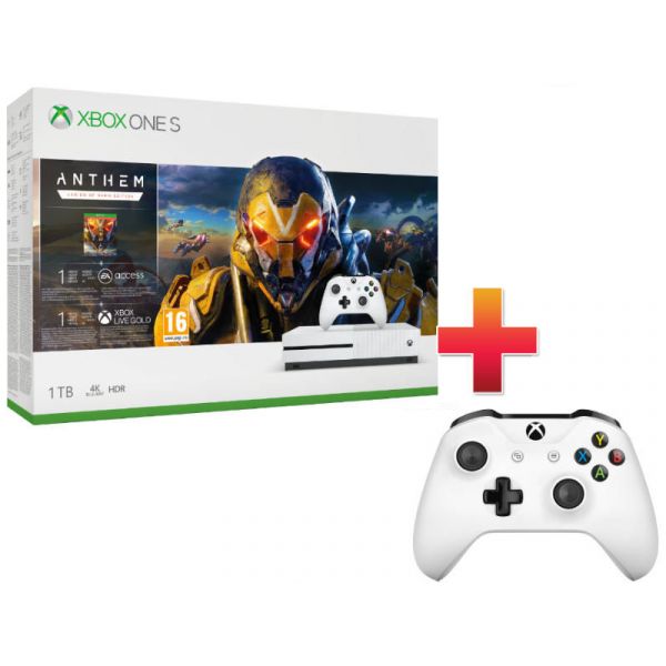 Xbox One S 1TB Konzol Anthem Legion of Dawn csomag + Fehér kontroller