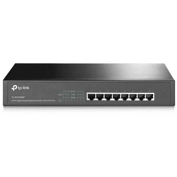 TP-LINK Switch 8x1000Mbps (8xPOE+), Fémházas Asztali/Rackes, TL-SG1008MP