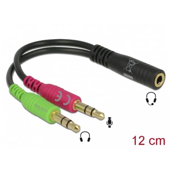 DELOCK 3,5mm 4pin jack - 2db 3,5mm 3pin jack átalakító (65459) fekete