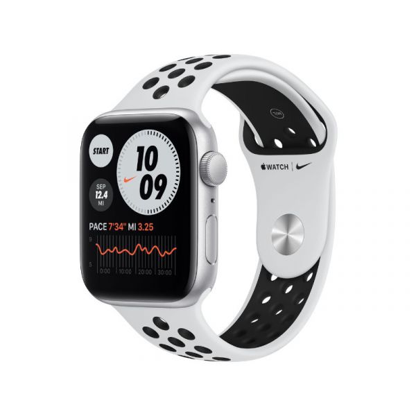 Apple Watch SE Nike GPS 44mm (MYYH2HC/A) Ezüstszínű alumíniumtok, platinaszín-fekete sportszíj