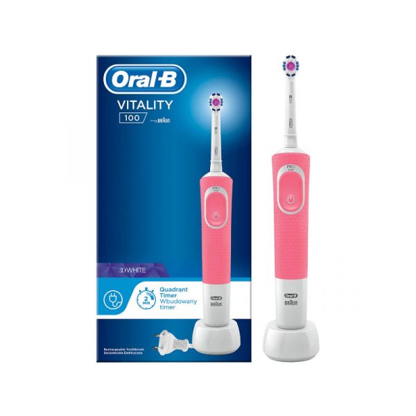 Oral-B D100 Vitality elektromos fogkefe 3D White fejjel, pink (10PO010231)
