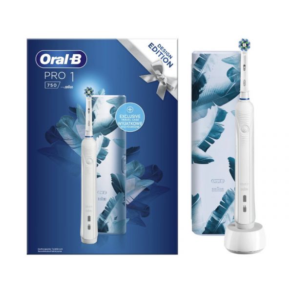 Oral-B PRO 750 elektromos fogkefe CrossAction fejjel, fehér + exkluzív útitok (10PO010285)
