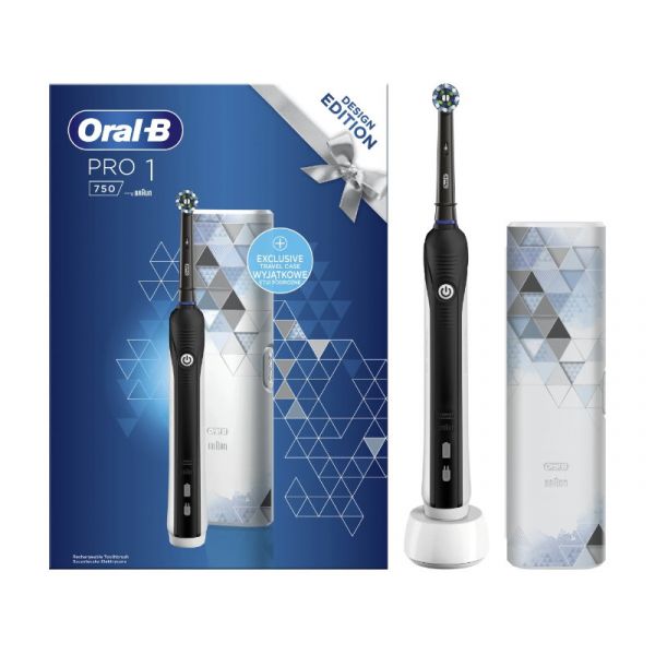 Oral-B PRO 750 elektromos fogkefe CrossAction fejjel, fekete + exkluzív útitok (10PO010286)