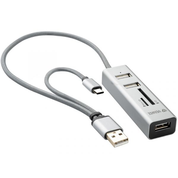Yenkee YHC 103SR USB 2.0 és USB-C OTG elosztó és kártyaolvasó (45014691)