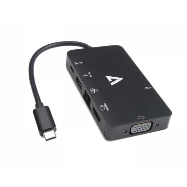 V7 Video Adapter USB-C - RJ45/HDMI/VGA/USB dokkoló (V7UC-U3CRJ45HDVG-BLK) fekete