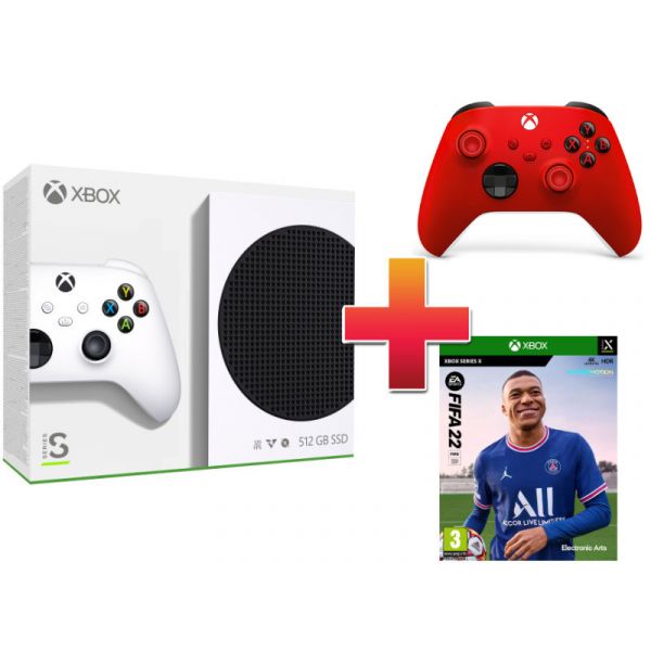 Xbox Series S 512 GB Konzol + FIFA 22 + Piros kontroller