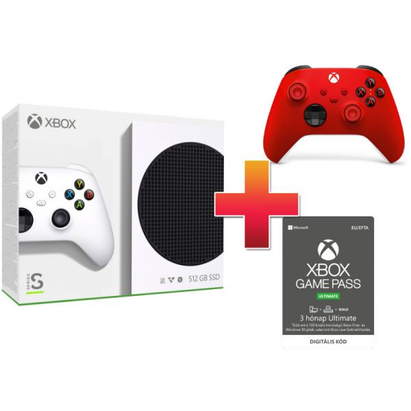 Xbox Series S 512 GB Konzol + Piros Kontroller + Game Pass Ultimate 3 hónap