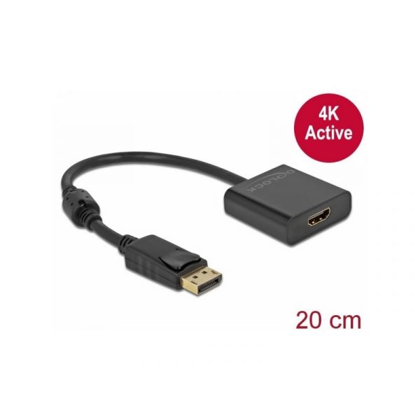 DELOCK Átalakító Displayport 1.2 male to HDMI female 4K aktív, fekete (63585)