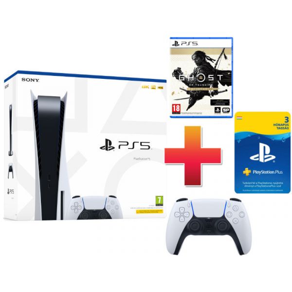 PS5 825GB Konzol + DualSense kontroller + Ghost of Tsushima Director's Cut + PSN Plus 90 nap