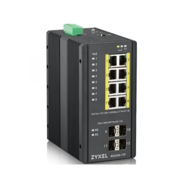 ZYXEL Ipari 8x1000Mbps (8xPOE) + 4xGigabit SFP Rackes Switch (RGS200-12P-ZZ0101F)