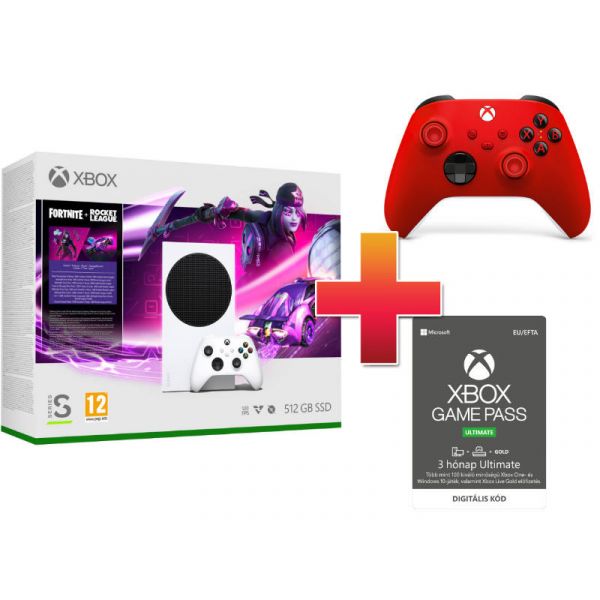 Xbox Series S 512 GB Fortnite Rocket League Bundle Konzol + Piros Kontroller + Game Pass Ultimate 3 hónap