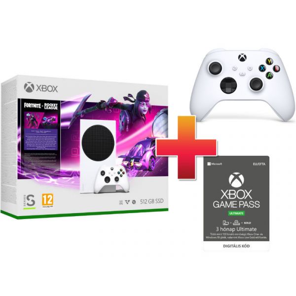 Xbox Series S 512 GB Fortnite Rocket League Bundle Konzol + Fehér Kontroller + Game Pass Ultimate 3 hónap
