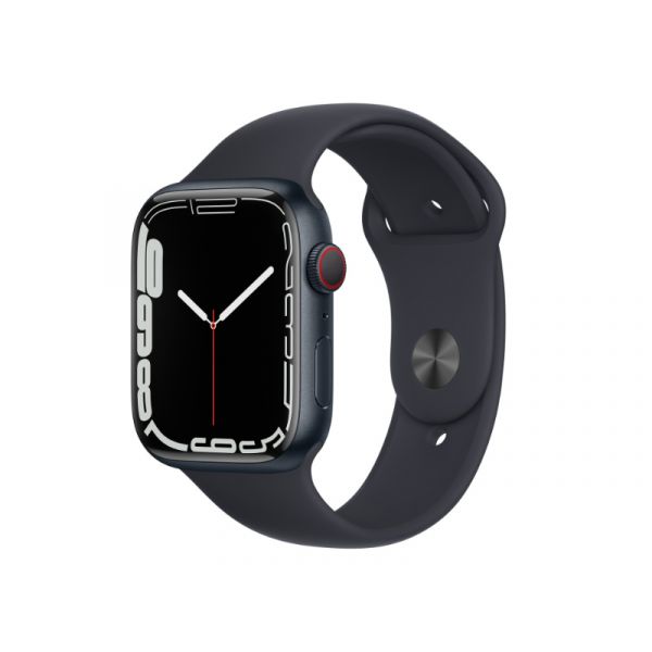 Apple Watch Series 7 GPS+Cellular, 45mm (MNAX3HC/A) grafitszínű rozsdamentesacél tok, éjfekete sport szíj