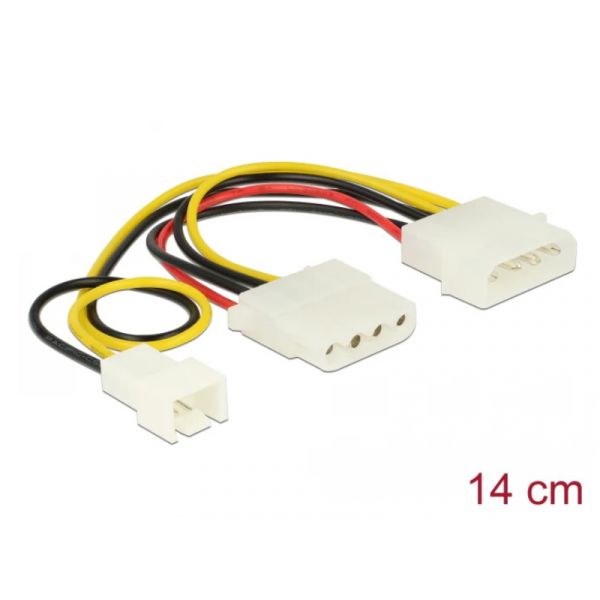 Delock Tápkábel 4 tűs apa> 1 x 4 tűs anya+ 1 x 3 tűs apa(fan) 14 cm (83658)