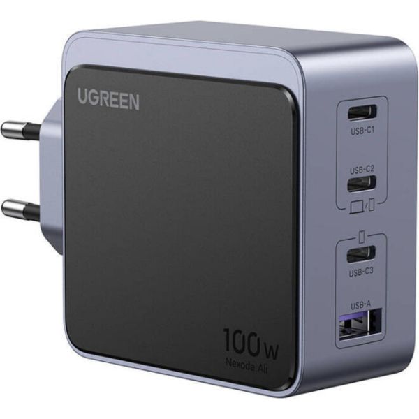 UGREEN Nexode S (Air) fali töltő, 100W, 3x USB-C, USB (szürke) (35043)