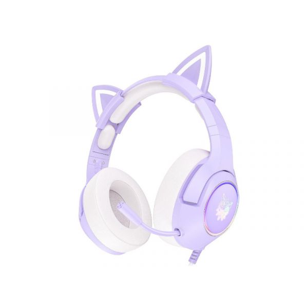 Onikuma K9 RGB Gamer Fejhallgató, Cicafüles (K9 PURPLE RGB 3.5MM) Lila