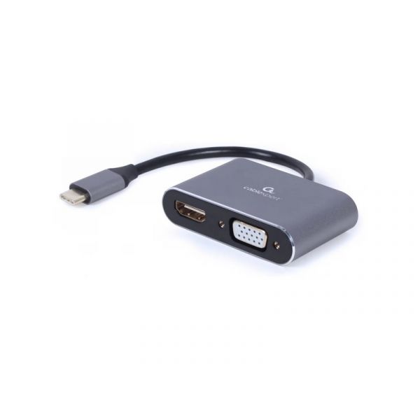 GEMBIRD adapter, USB-C - 1db HDMI 1.4 1db VGA M/F, 0,15m szürke (A-USB3C-HDMIVGA-01)