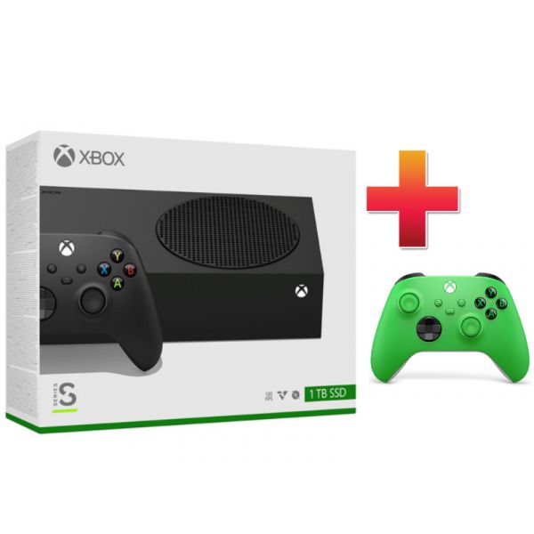 Xbox Series S 1TB Konzol, Carbon Black + Xbox kontroller zöld (Csomag)