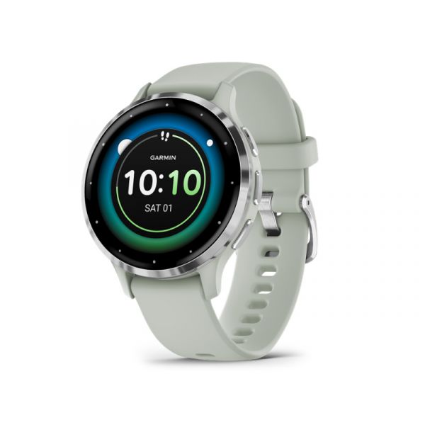GARMIN Venu 3S okosóra (010-02785-01) zsálya, ezüst kerettel, szilikon szíjjal