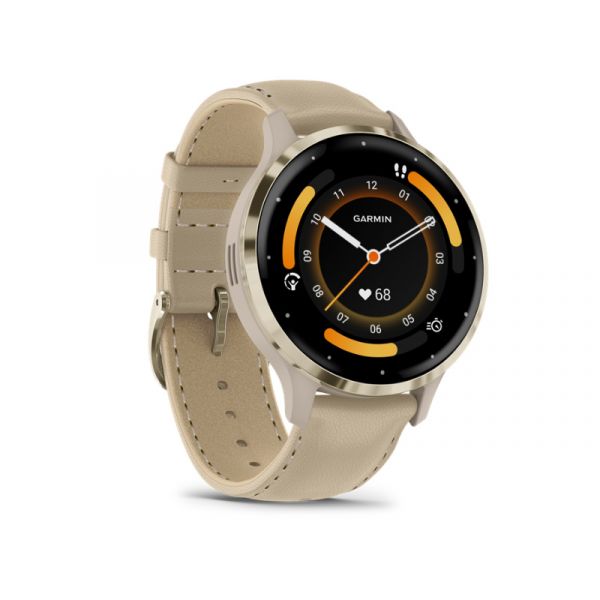 GARMIN Venu 3S okosóra (010-02785-55) francia szürke-krémarany, bőr és szilikon szíjjal